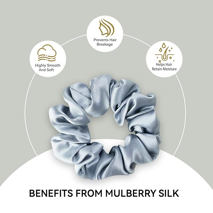 SILKLAB 22 Momme 100% Mulberry Silk Scrunchies (2 Pack, Silver, Light Pink), Well-Hold Elastic for No-Damage, Soft Hair Ties, 6A Grade, OEKO-TEX Certified, Reduces Frizz & Breakage