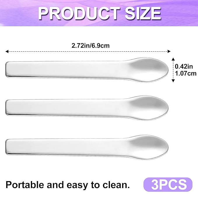 Pndeyo 3pcs Mini Metal Makeup Spatula, Reusable Cosmetic Cream Spatulas Spoon, Skincare Scoop Applicator Facial Massage Beauty Tools for Mixing and Sampling Face Eye Cream- Silver
