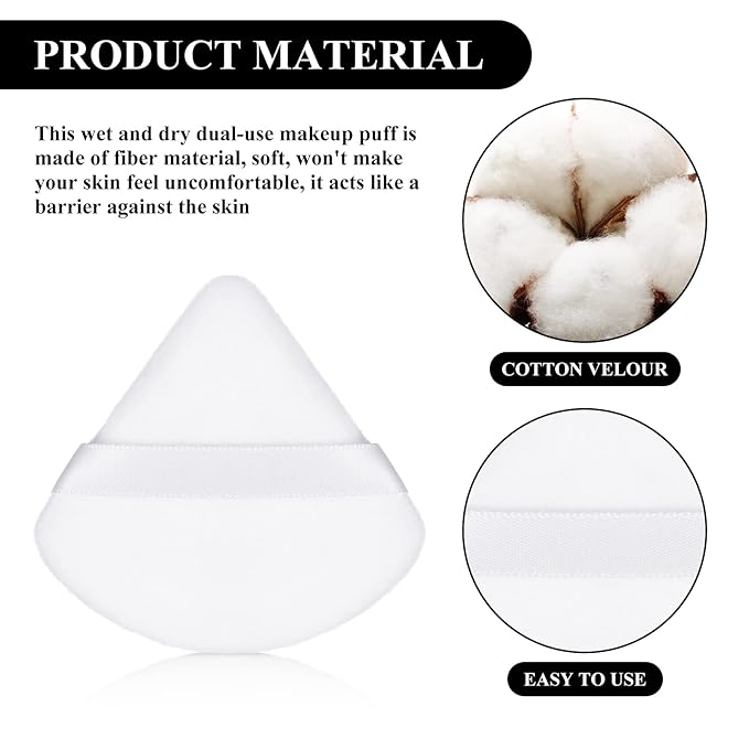 Maitys 12 Pcs Powder Puff Triangle for Face Makeup Cosmetic Loose Powder Puff Velour Soft Body Washable Reusable Foundation Sponge Wet Dry Makeup Tool for Women(Small,Black, White, Blue)