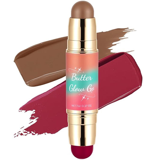Dual-Ended Blush and Bronzer Stick – 2-in-1 Creamy Face Cheeks Contour Makeup, Smooth Hydrating Formula, Buildable Color for Natural Radiant Glow Beauty For Women (Beach Bum Plum)