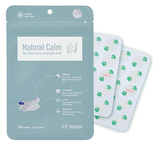 EZ Touch Acne Pimple Patch(75 Patches) New Normal Easy & Clean Innovative Patch, Natural Calm 12mm 60ea
