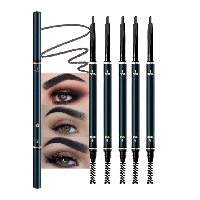 5 Pcs Eyebrow Pencils for Women, Waterproof Professional Makeup Micro Brow Pencil, Black Brow Kit with Eyebrow Brush, Ultra-Fine Mechanical Pencil, Vegan&Cruelty-Free (C01#Black)