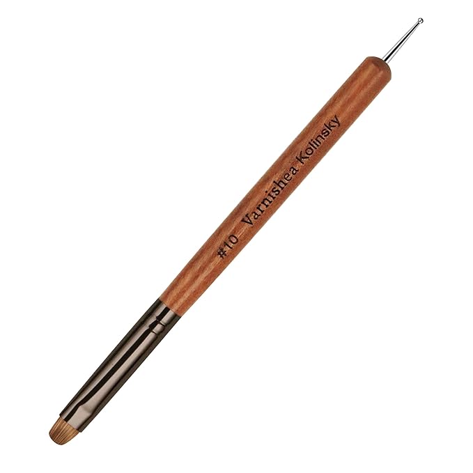 varnishea 100% Pure Kolinsky Hair French Tip Nail Art Brush Sandalwood Handle Gel Acrylic Nail Dotting Tool for Manicure Clean Up and Dotting Manicure Tool Professional Nail Brush - Size 10, 1.0 Count