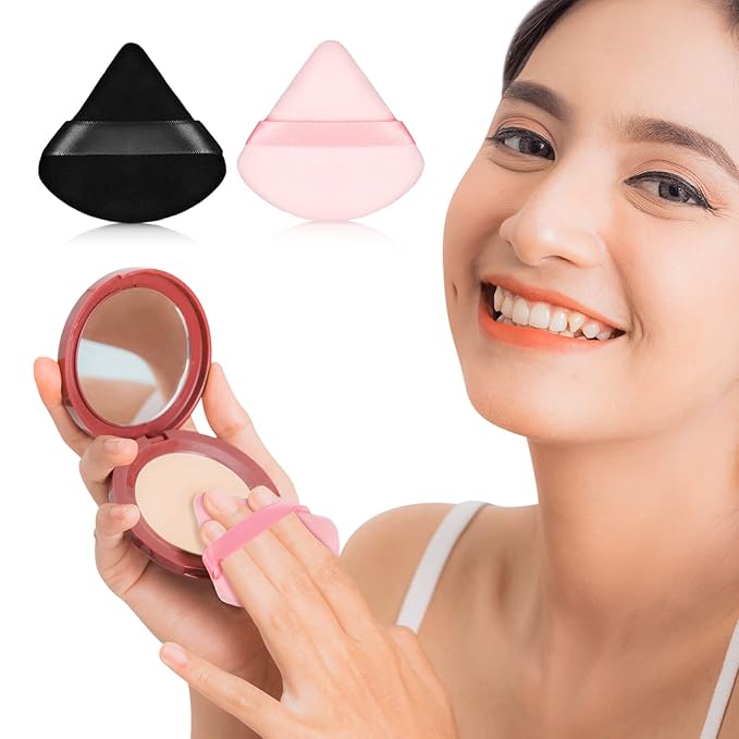 Maitys 12 Pcs Powder Puff Triangle for Face Makeup Cosmetic Loose Powder Puff Velour Soft Body Washable Reusable Foundation Sponge Wet Dry Makeup Tool for Women(Small,Black, Pink)