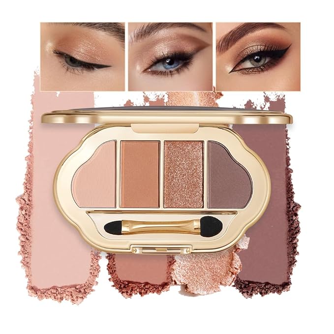 Warm Rose Nude Brown Matte & Shimmer Eyeshadow Palette, High-Pigment Mattes & Glitter Eye Shadow Contour Palette for Mature Women, Blue Green Eyes, Daily Natural Makeup, Paleta de Sombras de Ojos