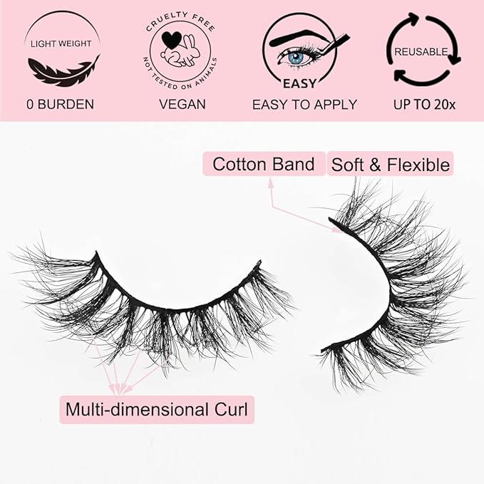 Lashes Mink Bulk 30 Pair Wholesale Lashes 5D Fluffy Eyelashes Wholesale Faux Mink Eyelashes Natural Medium Length Fake Lash with Portable Pack (Fluttery 30 Pairs)