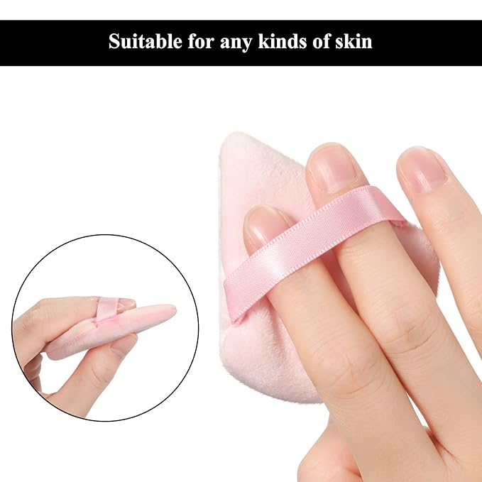 Maitys 12 Pcs Powder Puff Triangle for Face Makeup Cosmetic Loose Powder Puff Velour Soft Body Washable Reusable Foundation Sponge Wet Dry Makeup Tool for Women(Large, Small,Black, Pink)