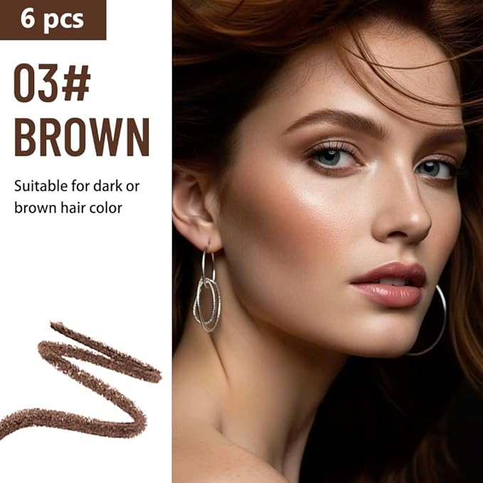 Eyebrow Pencils for Women with Sharpener, 6Pcs Hard-Core Wooden Eye Brow Eye Liner Pencils for Beginner Makeup, Waterproof & Sweat-Proof (6Pcs-Brown)