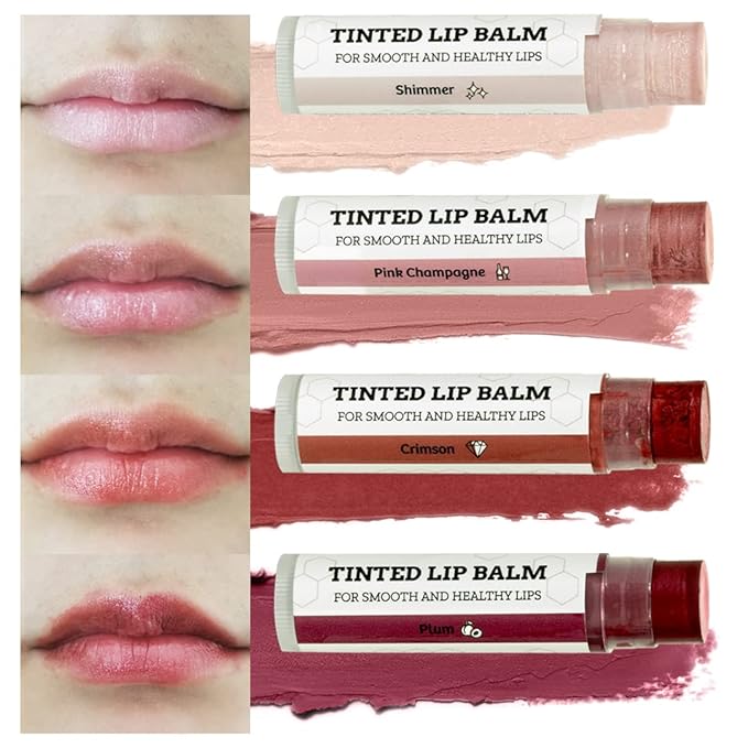 Earth's Daughter Tinted Lip Balm 4 Pack of Assorted Colors - Beeswax, Coconut Oil, Cocoa Butter, Vitamin E - Moisturize and Beautify - Paraben Free