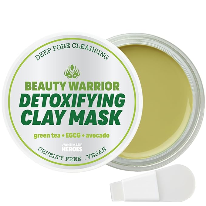 Handmade Heroes Green Tea EGCG Clay Mask – Facial Treatment Mask for Pore Minimizing, Oil Control & Calming. Detoxifying Clay Mask for Blemish Prone Skin