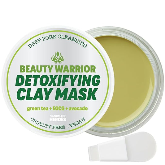 Handmade Heroes Green Tea EGCG Clay Mask – Facial Treatment Mask for Pore Minimizing, Oil Control & Calming. Detoxifying Clay Mask for Blemish Prone Skin