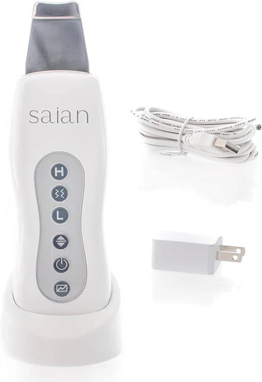 Saian Professional Strength Ultrasonic Skin Scrubber - Face Spatula Exfoliator & Pore Cleaner for Blackhead, Whitehead & Sebaceous Removal - Gentle Deep Cleaning Tool for Smooth, Glowing Skin