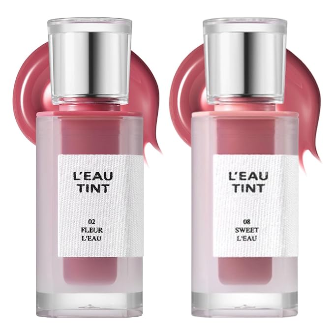 BBIA L’EAU Tint – Glossy & Glow Lip Stain Watery Lip Tint Non-Sticky High Shine Finish Long-lasting Moisturizing Lightweight Natural Daily Use Vegan Korean Makeup (02, 08 NEUTRAL TONE DUO SET)