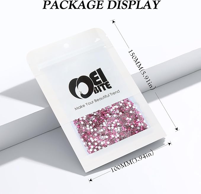 Meibite Fuchsia Flatback Rhinestones, Glass Rhinestones for Nail Art and Craft, Glue Fix, Loose Crystal Gemstones(Fuchsia, SS8, 2880pcs, 2.3-2.5mm)
