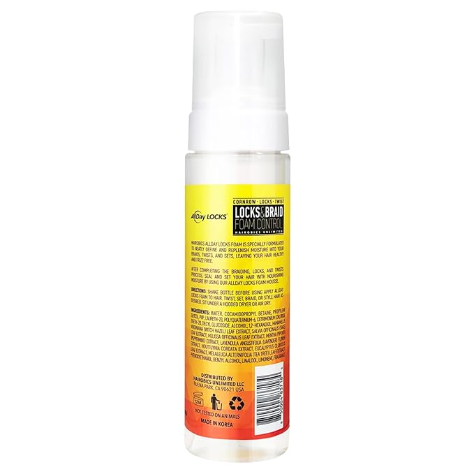 AllDay Locks Braid Foam - Long Lasting Mousse for Style & Shine, Braiding Foam for Women & Men, Sets & Seals for Easy Styling, Textured Haircare & Styling Protection - 8 oz Bottle