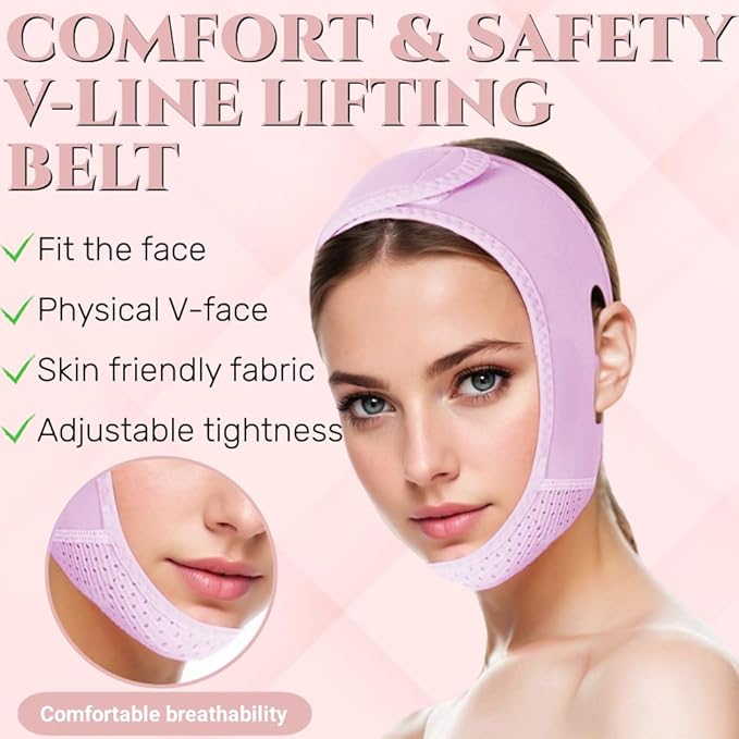 ROWMATE V Line Lifting Mask Chin strap for sleeping, V Line Lifting Mask for Women,Jaw Exerciser，Medium,Purple
