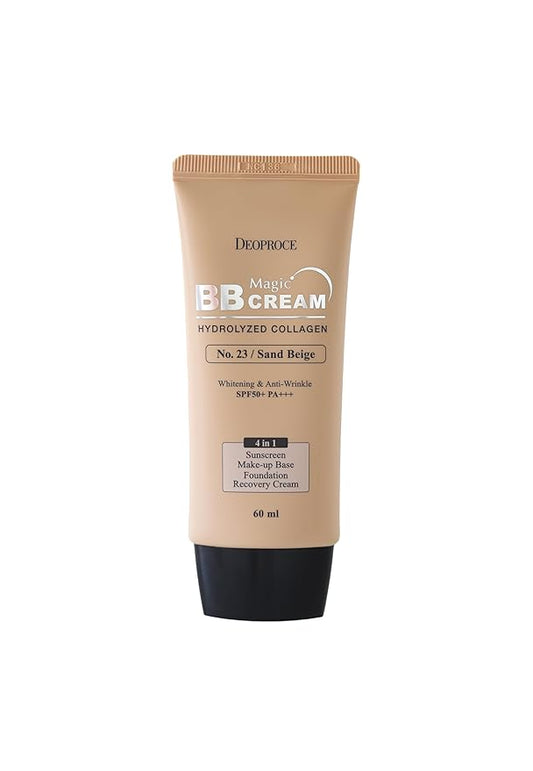 Deoproce Magic BB Cream SPF50+ PA+++ | 4-in-1 Foundation, Makeup Base, Sunscreen & Recovery Cream | Glossy finish Lightweight, #23 SPF50+ PA+++ | 60ml (#23. Sand Beige, 60 ML)