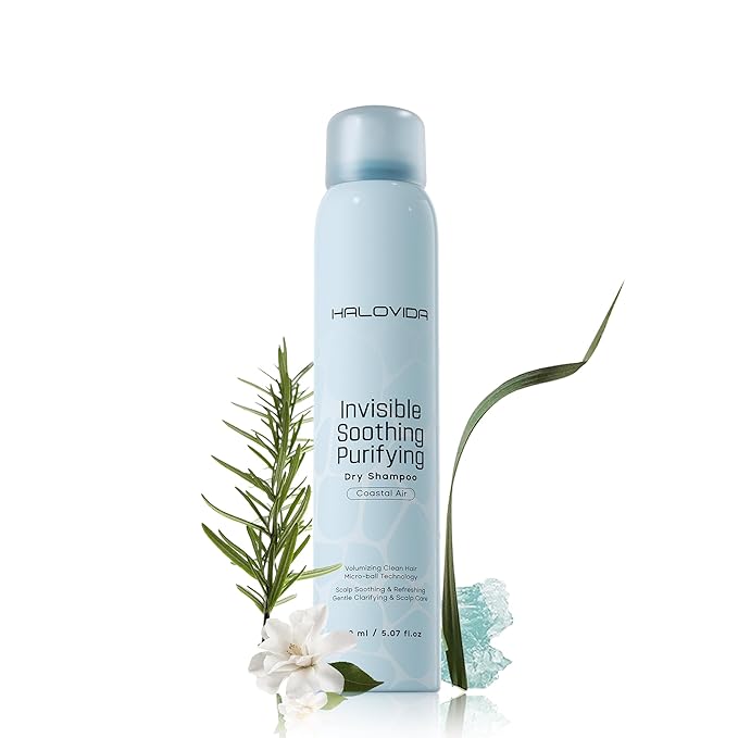 HALOVIDA Dry Shampoo for Women, Invisible Dry Shampoo Spray (Soothing) for All Hair Leaves No White Residue, Absorb Oils, Volumizing & Refresh Hair for 72 Hours, 5.07 Fl Oz (Coastal Air)