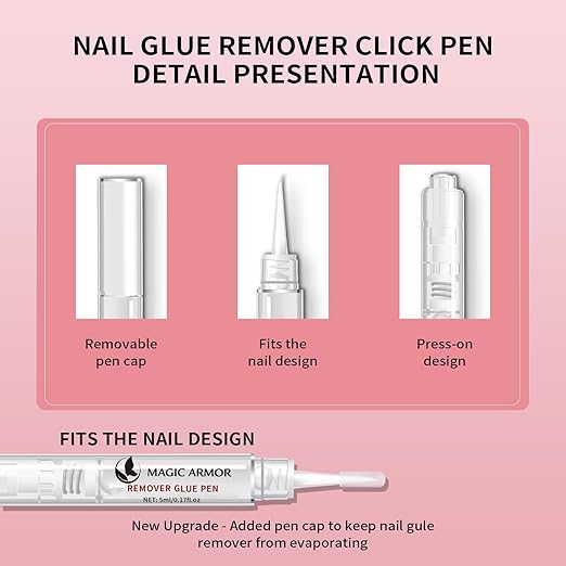 MAGIC ARMOR 15g Semi Solid Nail Glue Gel with 5ml Remover Glue Pen, Super Glue for Press On Nails, No UV Light Needed Long Lasting, Click Removal Pen Design 3-in-1 Remover