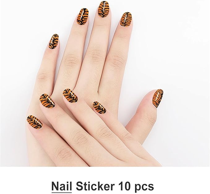WUXEKZO Full Wrap Nail Stickers Nail Art Decoration Set for Fake Nails Design (5 PCS Tiger Stripe Animal Print Nails Stickers Wraps Decals)