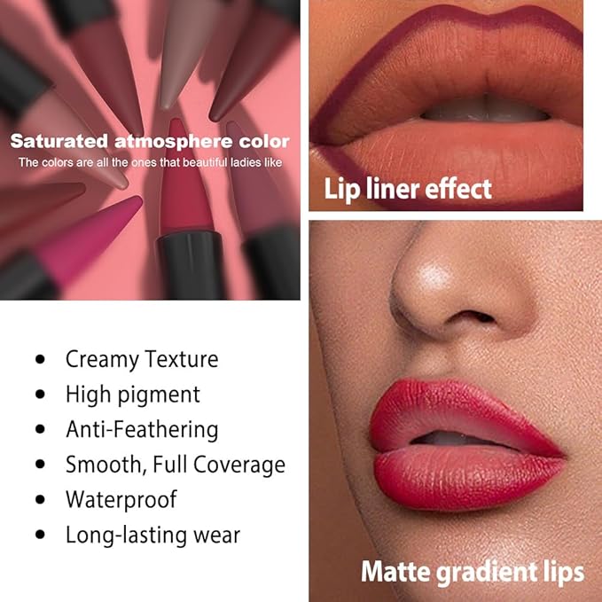 evpct Real Nude Lip Liner Combo Set for Older Women Long Lasting Waterproof, Nude Gradient Matte Lipstick Lips Stick Crayon Pencil Cream Lip Liner and Lipstick Combo Makeup, Flawless Ombre Effect