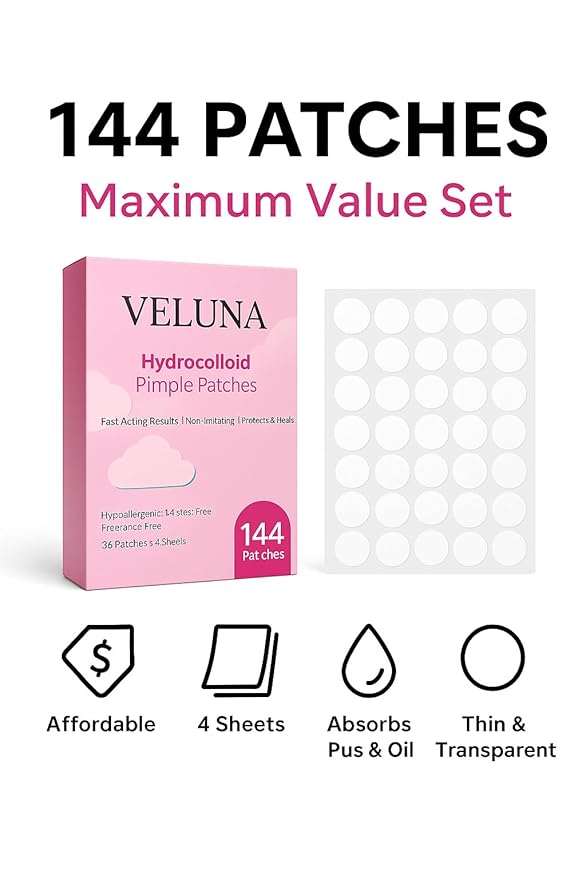 Hydrocolloid Pimple Patches for Face – 144 Count Invisible Acne Spot Dots | Fast-Acting, Waterproof Zit Stickers | Non-Irritating Blemish Patches for Overnight Healing