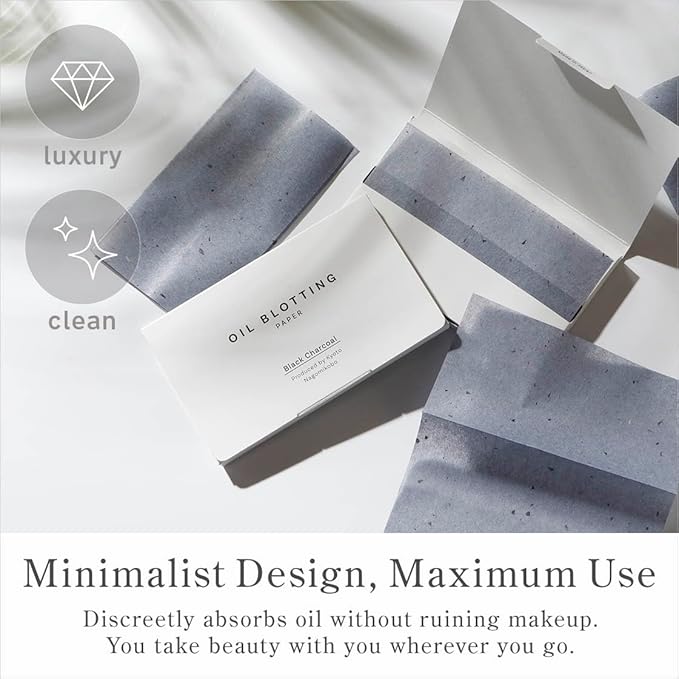 Oil Blotting Paper 100 Sheets,pack of 2 – Natural Black Charcoal Facial Tissues with Premium Washi Japanese Paper, Portable Easy Dispensing, Made in Japan, Skin-Care & Makeup Essential Black