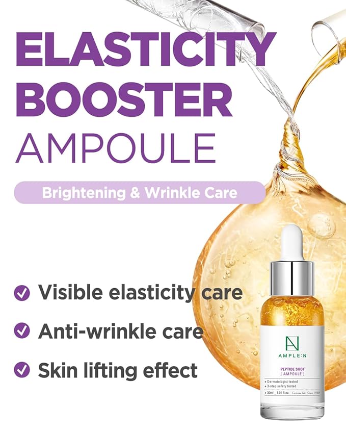 AMPLE:N Peptide Shot 2X Ampoule – Intensive Age Defying Concentrate Face Serum with Peptide Threads – Erasing Wrinkles and Improve Firmness – Lifting Sagging Skin – Plump, Repairs Skin, 1.01 fl.oz.