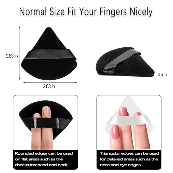 6Pcs Triangle Powder Puff,Soft Velour Face Makeup Sponge Powder Puffs,Loose Powder Cosmetic Foundation Mineral Powder Wet Dry-Black