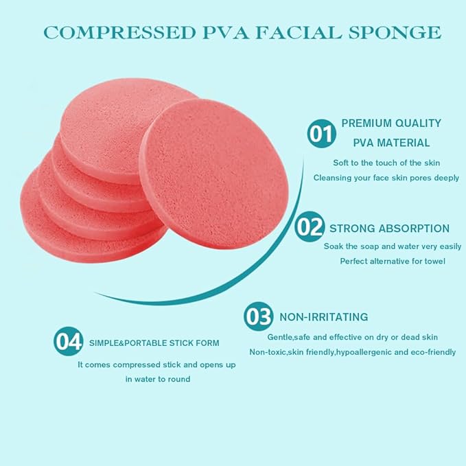 Mgiflw Compressed Facial Sponge,Reusable Makeup Blender 60 Count,Soft Round Wash Sponges for Estheticians Makeup Removal,Face Cleansing Exfoliating Compress Spa Pads for Women,Coral Pink