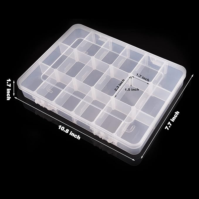Exptolii 18 Grids Plastic Organizer Box with Dividers, Clear Compartment Container Storage for Washi Tapes Beads Crafts Jewelry Fishing Tackles, Size10.8 x 7.7 x 1.7 in