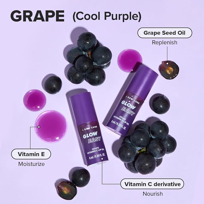 I DEW CARE Lip Gloss - Glow Easy Grape | Jojoba Seed Oil, Vitamin C, Pigmented Glossy Stain, Hydrating, Korean Makeup, Pink Color, Moisturizing, Nourishing Crystal, 0.20 FL Oz