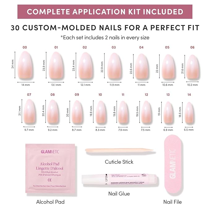 Glamnetic Press On Nails - Frosted Chai | Glazed Medium Almond Nude Fake Nails with Ombré, Salon Quality Neutral Nails | 15 Sizes - 30 Nail Kit with Glue