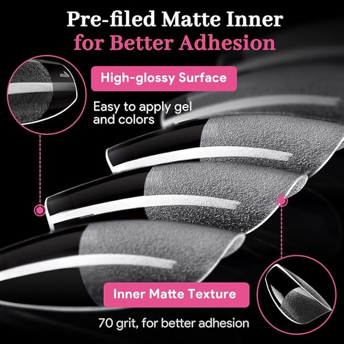Qiek Extra Short Coffin Fake Nail Tips, 15 Sizes 240 PCS Clear Half Matte Press On False Nail Pre-shaped Half Soft Cover Gel Nail Tips Extensions Thick Long Lasting for DIY Beginners & Salon Manicure
