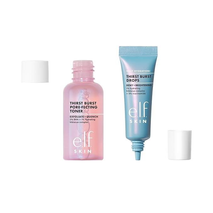 e.l.f. Skin Thirst Burst Dew-O, Travel-Sized Skincare Set, Exfoliating Facial Toner & Hydrating Serum Drops, Gives Skin A Dewy, Bouncy Glow, Vegan & Cruelty-Free