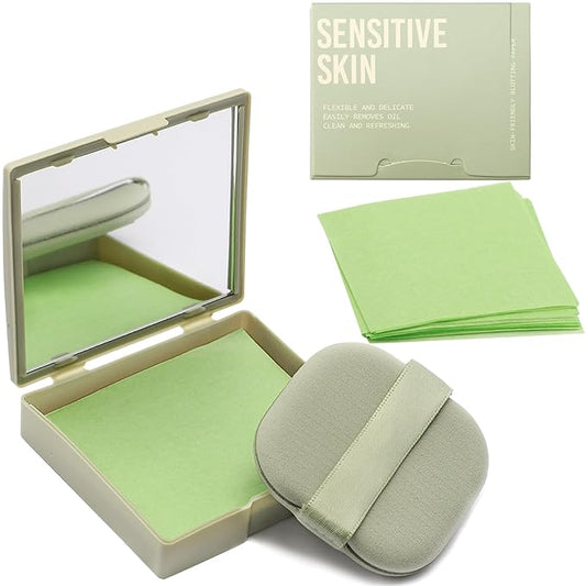 Jutqut Natural Oil Blotting Sheets for Face With Travel Makeup Mirror- 2 Pack(200 sheets), Oil Absorbing Sheets for Face, Makeup Friendly High-performance Blotting Papers for Oily Skin