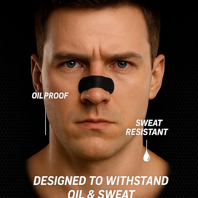Performance Nasal Strips for Breathing (90 Count) - Oil & Sweat Proof Adhesive - Athletic Nasal Strips for Snoring & Sleeping - Black, Wide Body, Universal Fit, Extra Strength