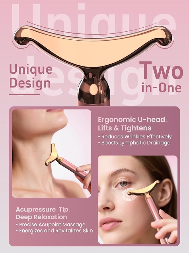 Electric Facial Massager & Neck Lifter, Lymphatic Drainage Depuffer, Jawline Sculpting, Skin Firming, Under-Eye Care, Soothing Vibration, Pairs with Serum, Ergonomic Metal Body, at-Home Spa Results