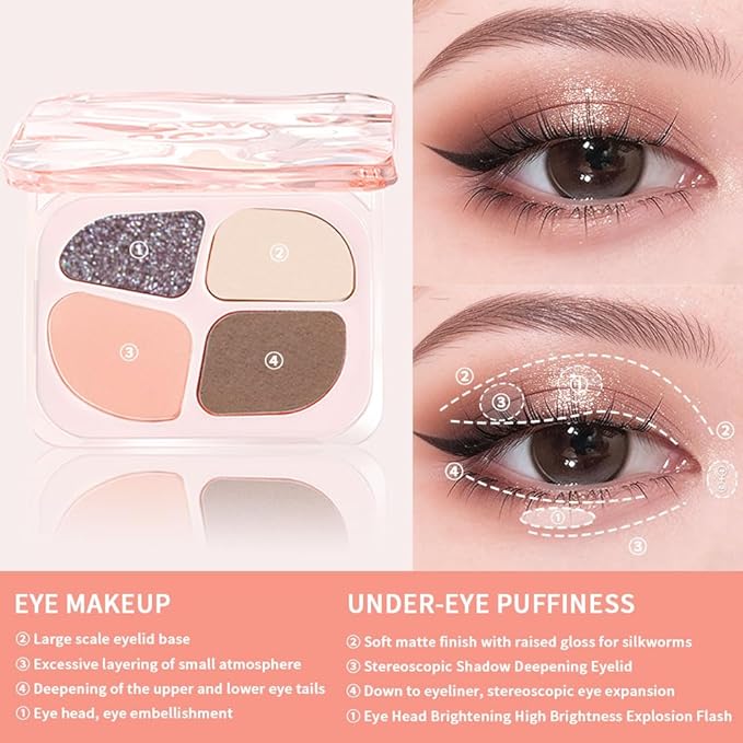 Peach Nude Mini Eyeshadow Palette – 4-Color Apricot & Cream Beige Matte Shades with Champagne Gold Glitter, High Pigment Long-Lasting Blendable Warm Brown Soft Glam Eye Shadow for Daily Natural Makeup