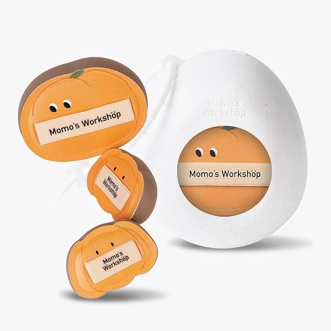 Cute Pumpkin Makeup Sponge 3-Pack, High-Density Rubycell for Cream Skin Finish, 1 Large + 2 Mini for Foundation & Concealer, Soft & Elastic for Dry Skin,Travel-Friendly