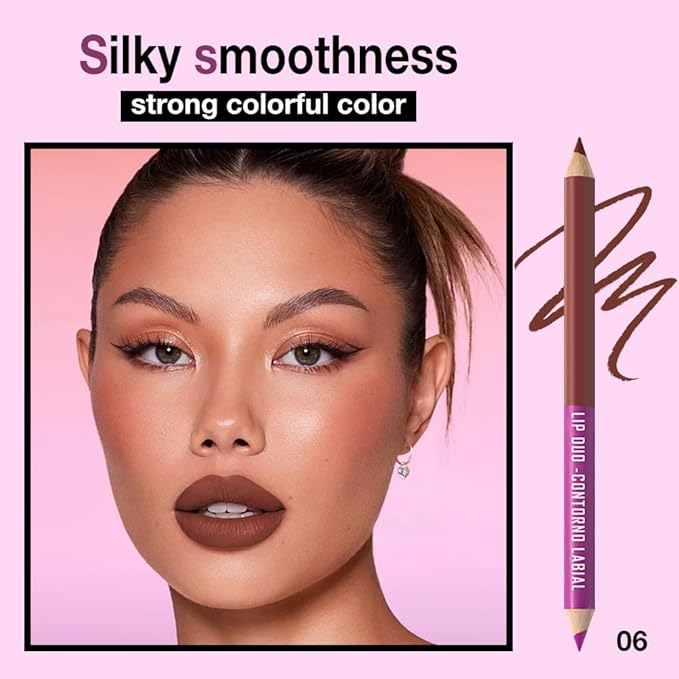 Hxssll Dual-Ended Crayon Matte Lip Liner Waterproof Long-Lasting Lip Liner & Lipstick – Deep Brown & Taupe – Smudge-Proof, Hydrating, High Pigment Lip Contour Pencil for Perfect Lip Makeup 06#
