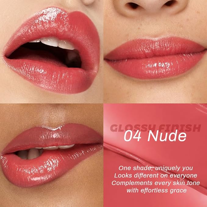 evpct Nude Honey Lipstick Tinted Lip Balm, Sheer Hydrating Shine Tinted Lipstick for Women, Moisturizing Lip Color, Nourishing Tinted Lip Balm Plumper Gloss Stain, Glossy Shiny Finish, 04 Nude