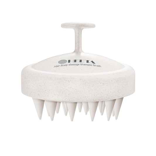 HEETA Scalp Massager Hair Growth, Soft Silicone Scalp Scrubber Shampoo Brush for Exfoliation, Dandruff Removal & Head Massage Stress Relax, Wet & Dry Use for Thick, Thin Hair Care, Wheat Straw Beige