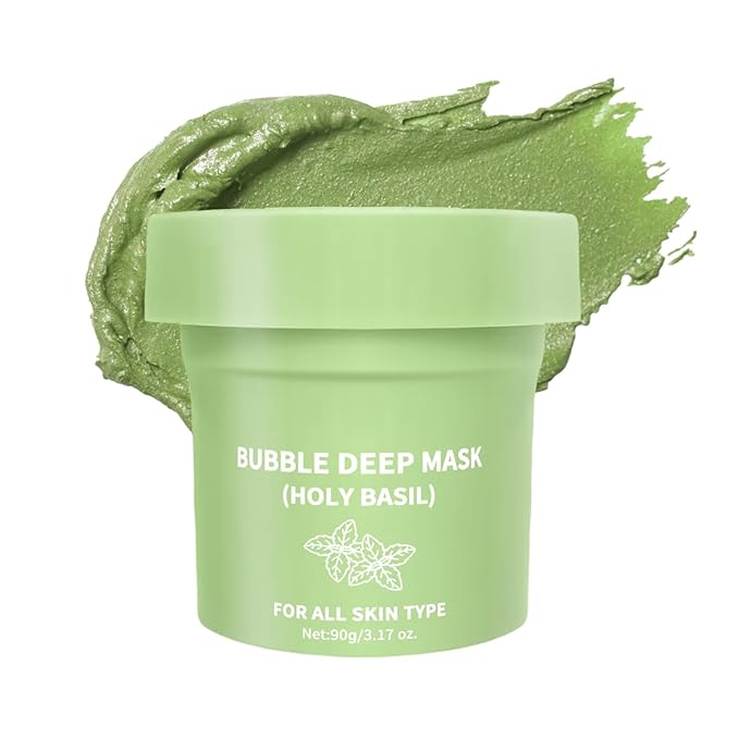 Holy Basil Bubble Deep Cleansing Mask with Carbonated Water for Pore Cleansing & Blackhead Removal, Korean Clay Bubble Wash-Off Facial Pack, 90g / 3.17 oz (01)