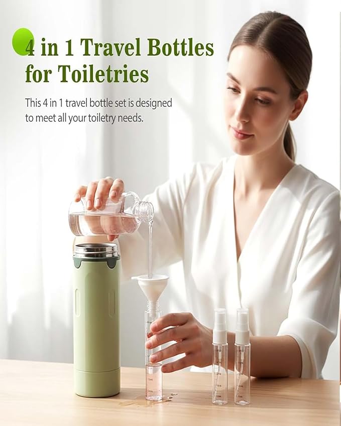 4 in 1 Travel Dispenser, Portable Leak Proof Refillable Squeeze Bottles with Label, 4 Pack 30ml Travel Size Bottle Set for Shampoo Lotion Conditioner Cream, Toiletry Storage Containers Gift (2White)
