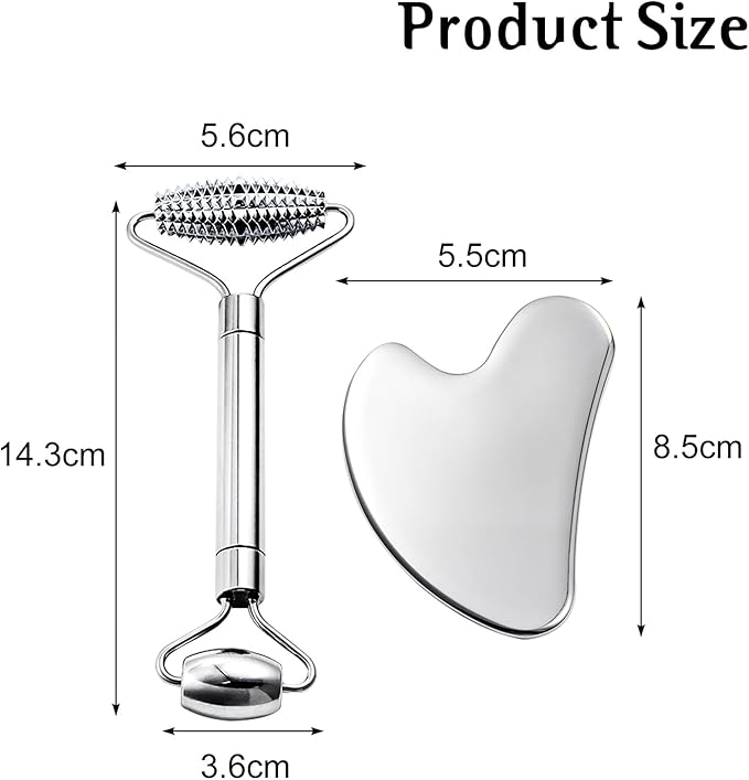 Gua Sha Facial Tools and Face Roller Set, Stainless Steel Facial Sculpting Eyes Roller Guasha for Face, Chin & Jawline Sculpting,Skin Care