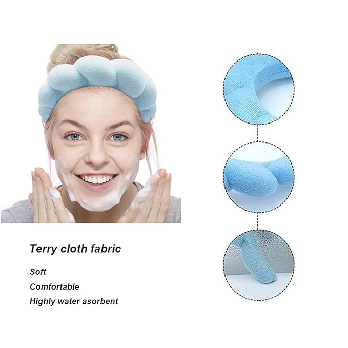 KYHYFJMD Spa Headbands for Washing Face Soft Puffy Bubble Headbands Wristband for Women Girls Makeup Skin Care Facial Beauty Shower Towel Hairband