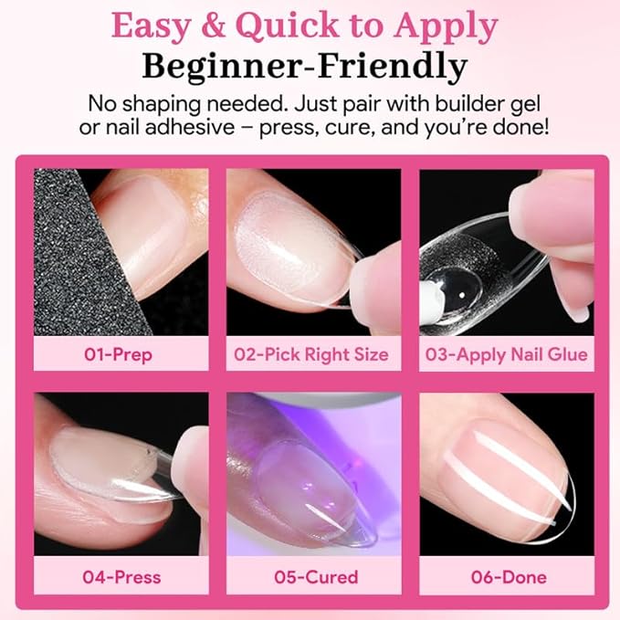Qiek Short Oval Fake Nail Tips - 15 Sizes 240 PCS Clear Half Matte Press On False Nail Tips Pre-shaped Soft Full Cover Gel Nail Tips Extensions Thick Long Lasting for DIY Beginners & Salon Manicure