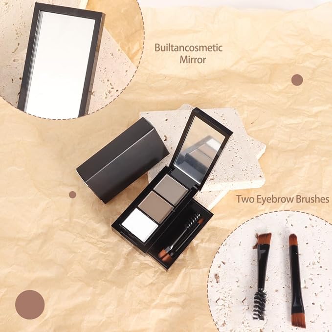 3 Colors Eyebrow Powder Kit for Women, Long-Lasting Waterproof Matte Brow Powder, Eye Brow Powder with 2 Double-ended Eyebrow Brush, Purse-Friendly Compact (A02#Smoky Gray, 1Pcs)