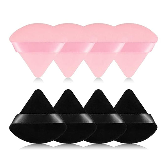 8Pcs of Triangular Powder Puff Makeup Sponges, Made of Super-soft Velvet, Designed for Contouring, Eye, and Corner, Beauty Blender Foundation Mixing Container.